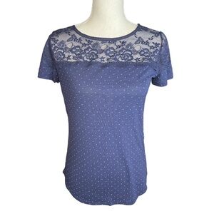 Madison Jules Blue Lace Polka Dot retro pinup shirt coquette